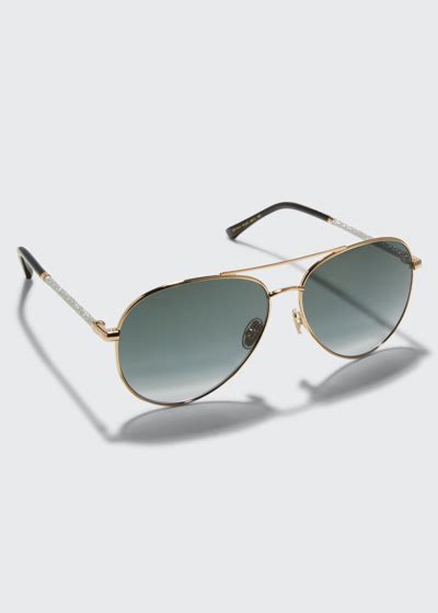 Jimmy Choo Devans Glittery Stainless Steel Aviator Sunglasses In Gold Black Modesens