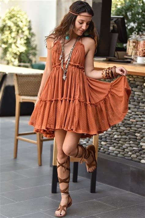Bohemian Orange Short Dress Şaman Butik Boho Fashion In 2023 Short Orange Dress Boho