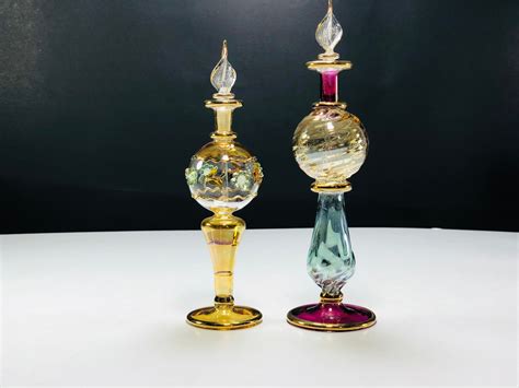 Set Of 2 Egyptian Hand Blown Glass Large Perfume Bottles Etsy