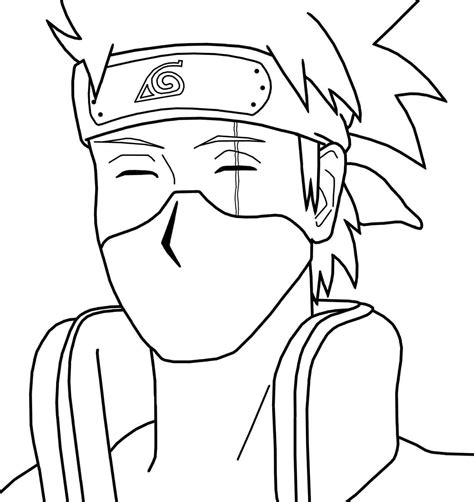 Smiling Hatake Kakashi In Naruto Wears Mask Coloring Page Free