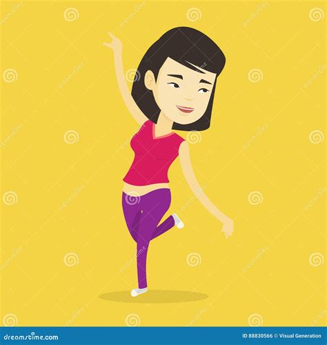 Cheerful Asian Woman Dancer Dancing Stock Vector Illustration Of Asian Background 88830566