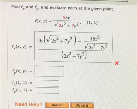 solved find fx and fy and evaluate each at the given point