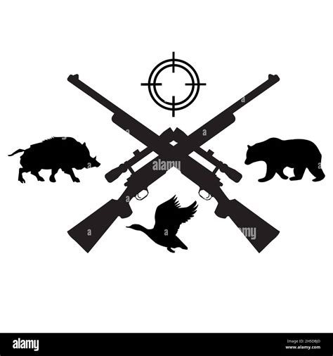 Hunting Vintage Icon Crossed Hunting Rifles Bear Duck Wild Boar