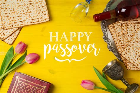 Jewish Holiday Passover Pesah Celebration With Matzoh Tulip Flowers And
