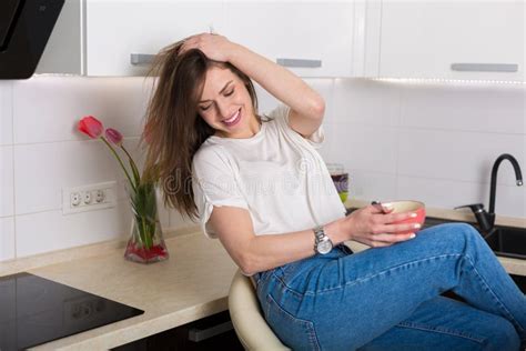 Woman Making Breakfast Stock Image Image Of Clean Cereal