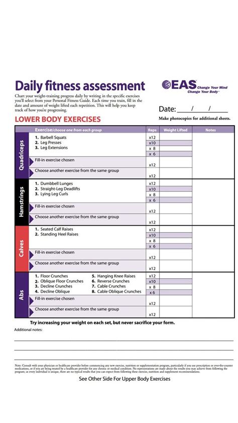 Body For Life Workout Lower Body For Life Workout Workout Sheets