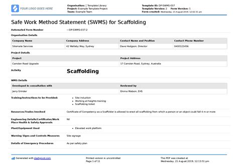 Scaffolding Safe Work Method Statement Free Scaffolding Swms