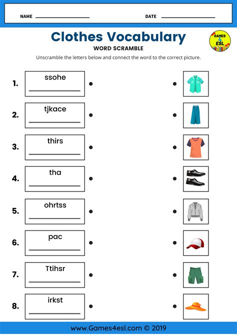 An Esl Worksheet To Teach Clothes Vocabulary To Kids And Beginner