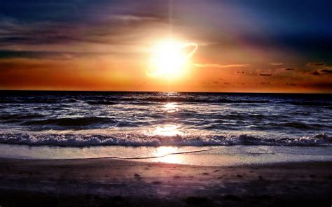 Wallpaper Sunlight Sunset Sea Shore Sand Reflection Sky Beach