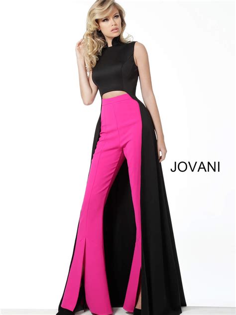 Jovani 3377 Black And Fuchsia Two Piece Suit
