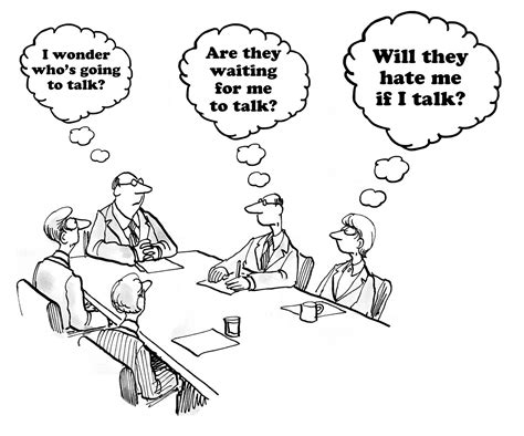 Business Cartoon About Hesitancy To Talk In A Meeting Michael Kerr