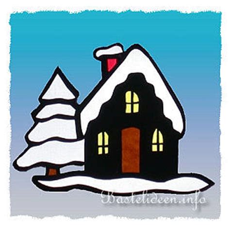 Wir haben eine bastelanleitung für. Basteln mit Papier - Winterliches Fensterbild mit Haus und Baum