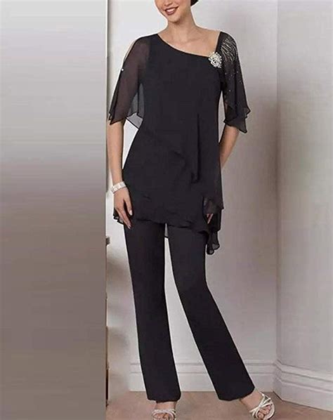 Elegant Chiffon Lace 3 Pieces Mother Of The Bride Pant Suits With