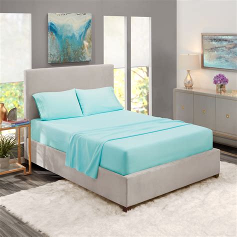 Full Xl Size Bed Sheets Set Aqua Blue Luxury Bedding Sheets Set 4 Piece Bed Set Deep Pockets