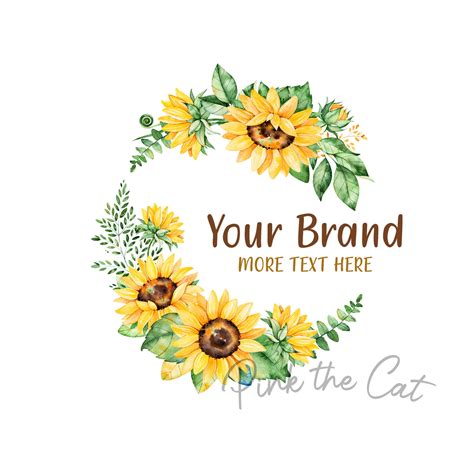 Sunflower Logo Png Watercolor Circle Premade Design For Etsy Website