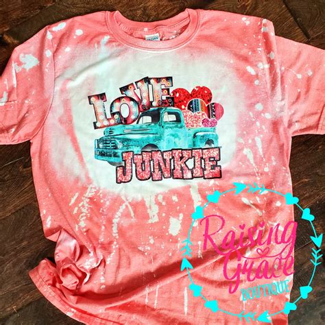Bleached Love Junkie Tee Heather Coral Coral Marquee Truck Bleached Vintage Lights