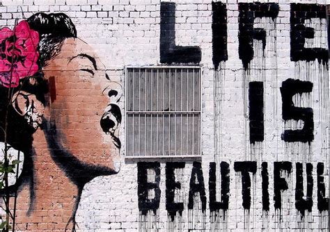 Banksy Life Is Beautiful Version 2 Wall Mural Wallpaper Canvas Art