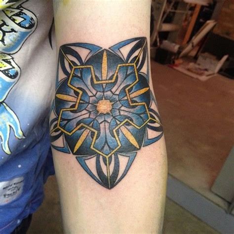 Geometric Blueyellow Colored Inner Elbow Tattoo Elbow Tattoos