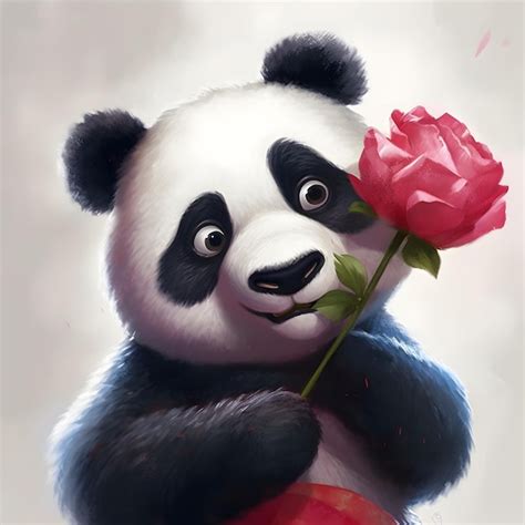 Premium Photo A Little Cute Panda With Flower