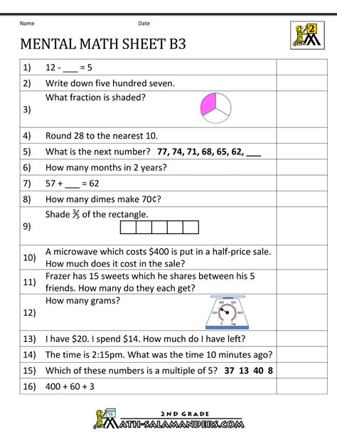 2nd Grade Math Test Printable