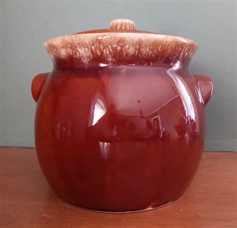 Vintage Hull Pottery Oven Proof Usa Covered Jar Brown Drip Glaze 3040