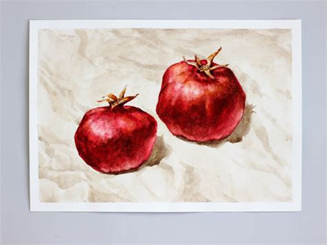 Set Of Pomegranate Original Painting Watercolor Wedding Gift Etsy