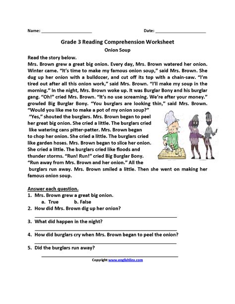Reading Comprehension Worksheet 3rd Grade