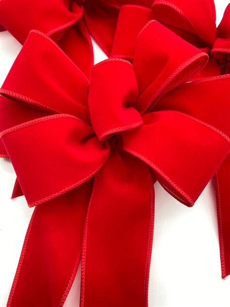 Red Velvet Christmas Decorative Bows Set 3 Bows Velvet Etsy