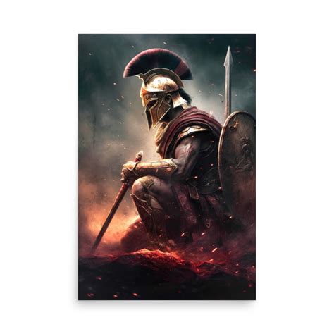 Kneeling Spartan Physical Poster Etsy