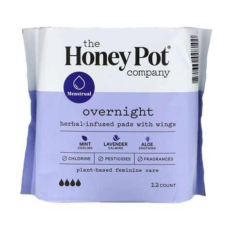 The Honey Pot Company Herbal Infused Pads With Wings Overnight 12 Count Iherb