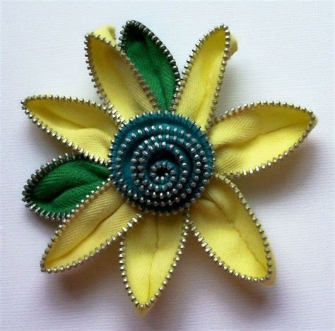 Yellow And Turquoise Floral Brooch Zipper Pin Approx 35 Etsy