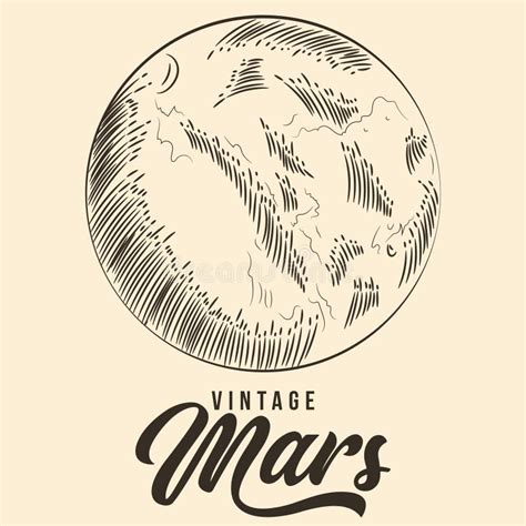 Vintage Hand Drawing Mars Planet Sketch Vector Stock Illustration Stock