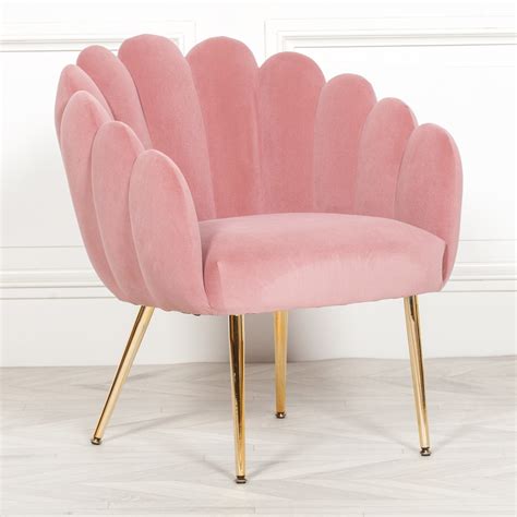 Aurora Art Deco Pink Velvet Scalloped Occasional Chair Gold Legs Shell