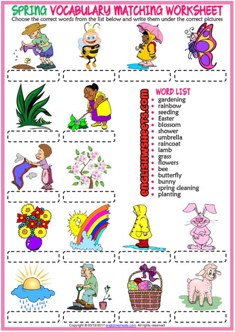 Spring Esl Vocabulary Matching Exercise Worksheet Esl Vocabulary