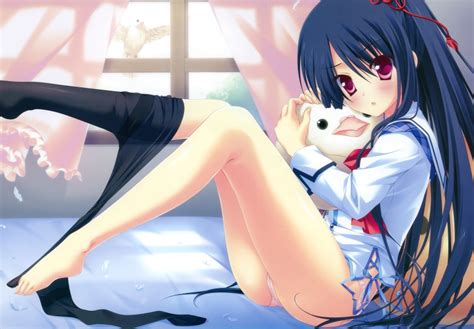 hatori piyoko yatsuka itsuki strawberry nauts absurdres highres 1girl o barefoot bed