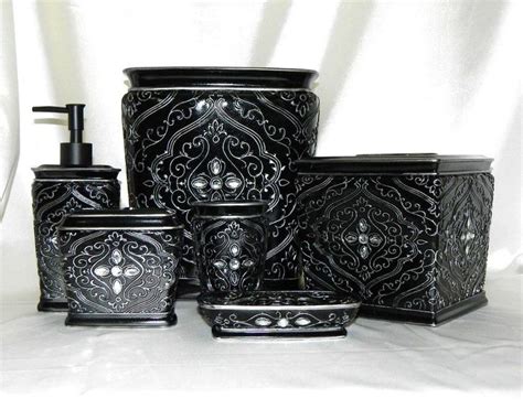 Pretty bathroom﻿ accessories can add personality and style to even the tiniest rental bathrooms while also serving a purpose. Francesca 6 pc Bath Accessory Set Black Silver Rhinestone ...