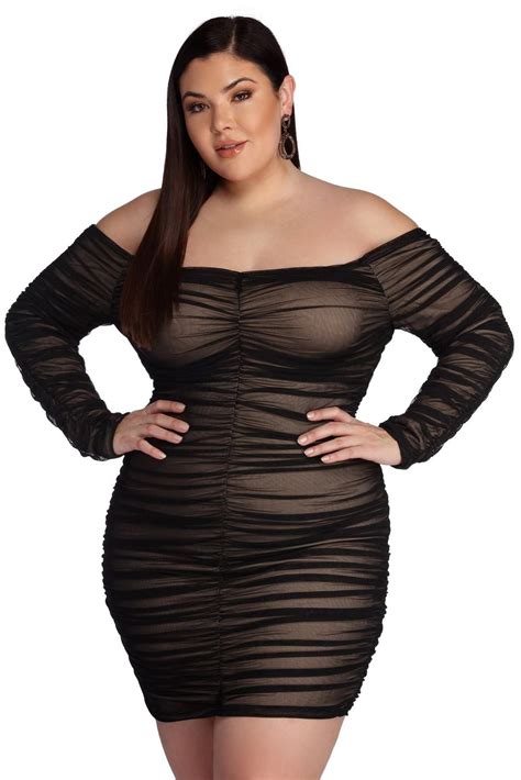 Plus Size Black Bodycon Mini Dress With Sleeves Plus Size Club Dresses Mini Dress
