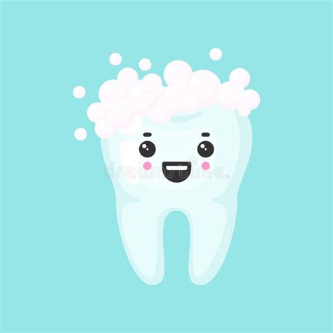 clean tooth with a foam with emotional face cute colorful vector icon illustration stock vector