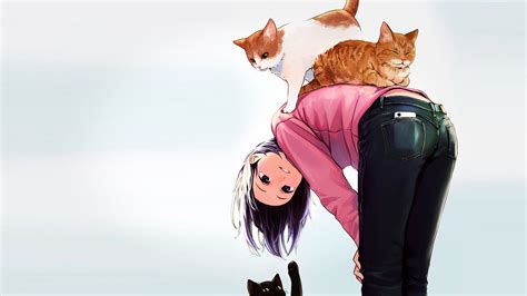 Hintergrundbilder 2560x1440 Px Anime Mädchen Brünette Katze