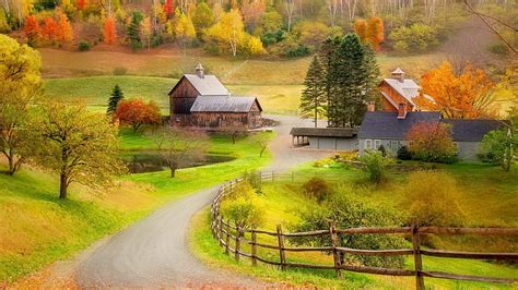 Beautiful Scenery Farm Autumn Nature Houses Hd Wallpaper Peakpx