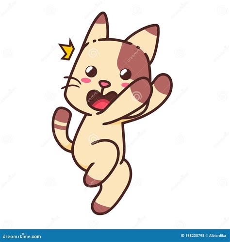 Cute Adorable Happy Shocked Surprise Brown Cat Cartoon Doodle Vector
