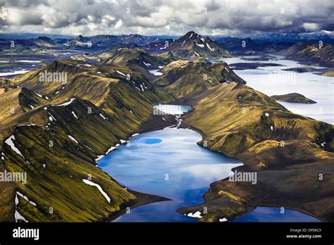 Aerial View Lake Langisjór Moss Covered Mountains Icelandic