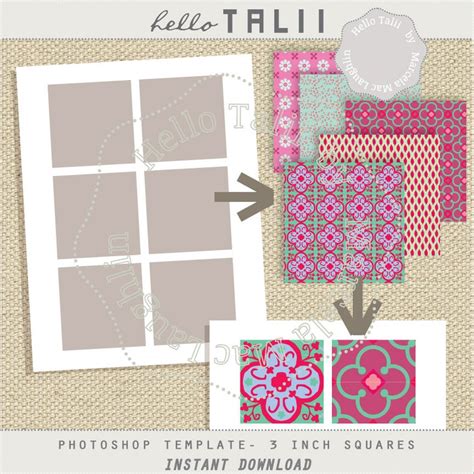 3 Inch Square Photoshop Template 3x3 Square Inches Collage Sheet