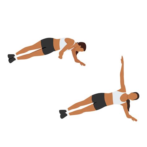 Woman Doing Side Plank Rotation Exercise Flat Vector Illustration