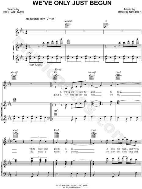 The Carpenters Weve Only Just Begun Sheet Music In Eb Major