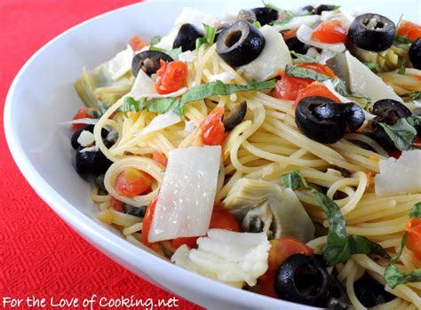 Cook pasta in the boiling water. Angel Hair Pasta with Artichokes, Olives, Tomatoes, and ...