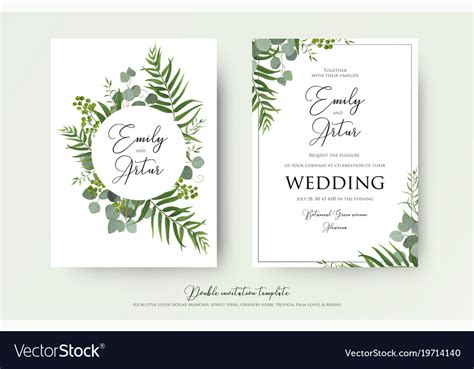 Greenery Floral Wedding Invitation Card Design Vector Image