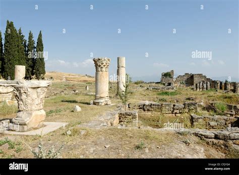 Hierapolis Pamukkale Turkey View Of Architectural Fragments On The