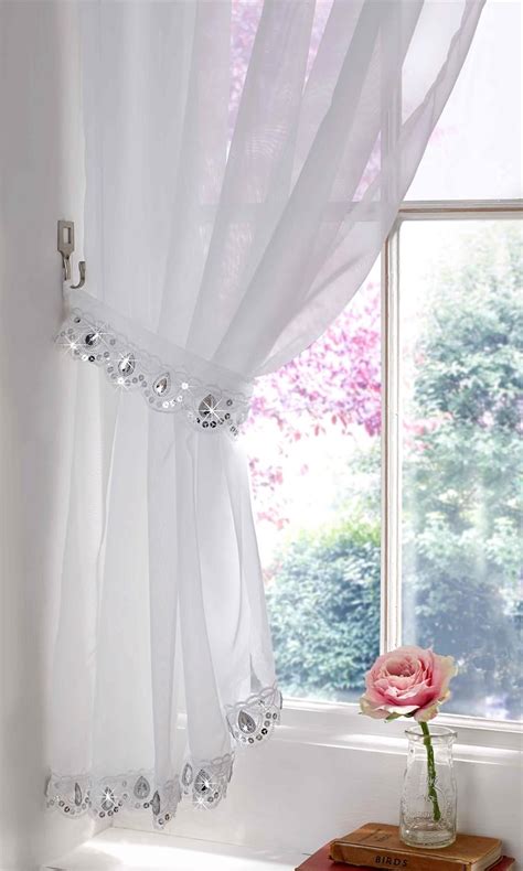 Jewelled Crystal Sparkle Voile Curtain Slot Top Panel Rod Pocket