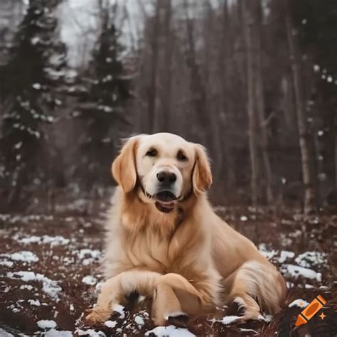 Golden Retriever In A Snowy Landscape